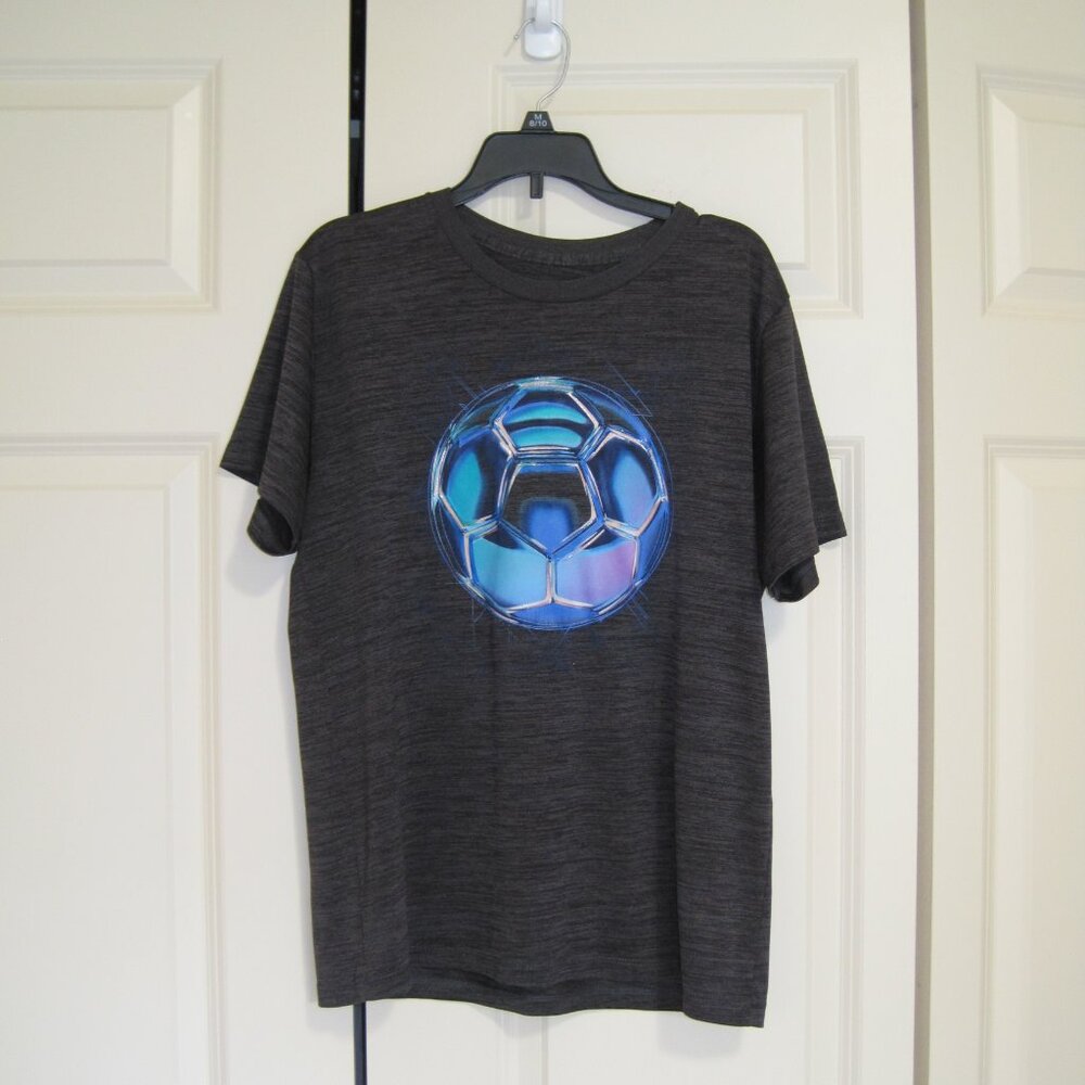 Tek Gear Kids Short Sleeve Tee - Black with Blue Soccer Ball